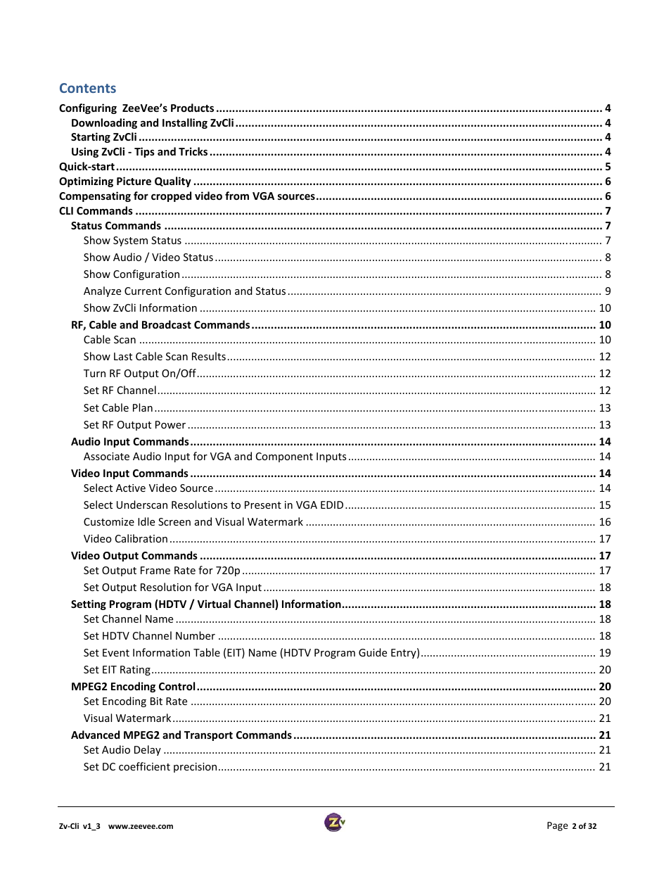 ZeeVee ZvCli User Manual User Manual | Page 2 / 32