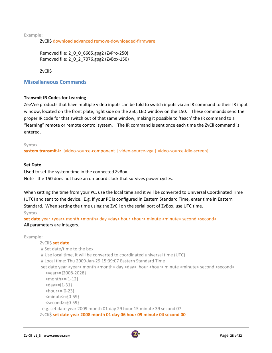 Miscellaneous commands | ZeeVee ZvCli User Manual User Manual | Page 28 / 32