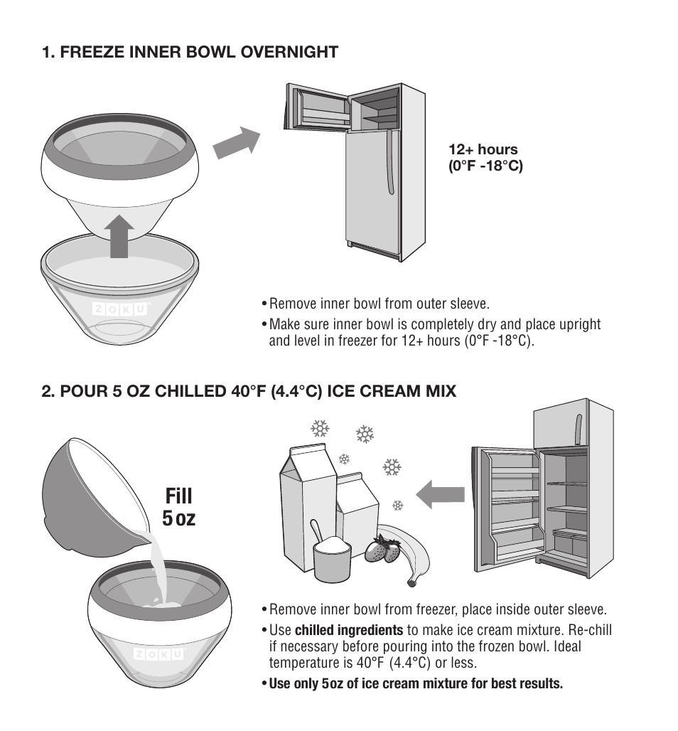 Fill 5oz | Zoku ICE CREAM MAKER User Manual | Page 4 / 8