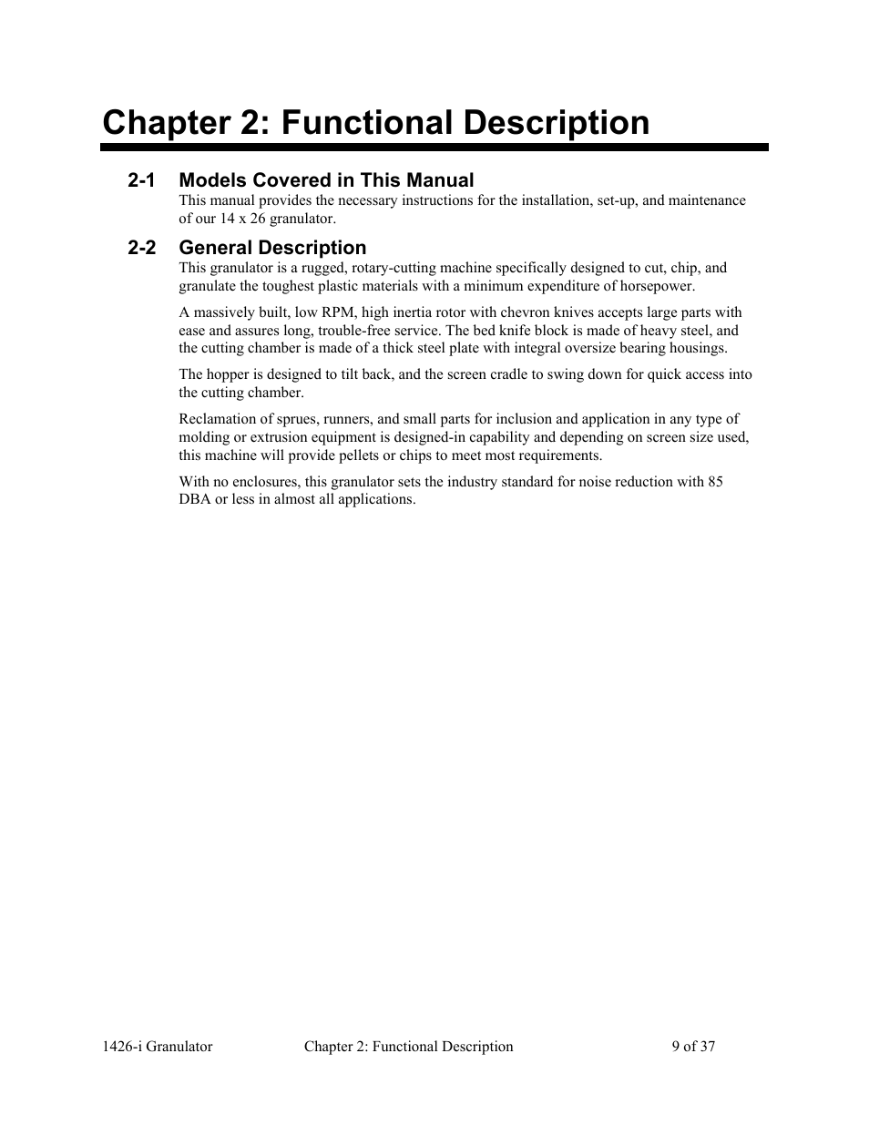 Chapter 2: functional description | AEC 1426-i Twin-Shear Granulator User Manual | Page 10 / 38