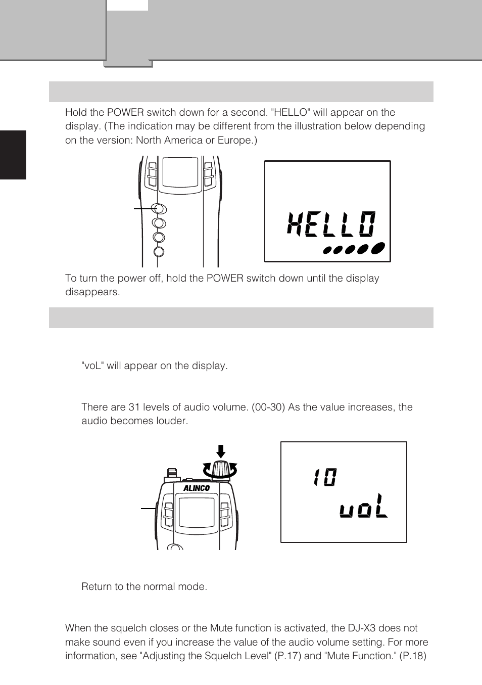 Chapter2 basic operation, Power switch, Adjusting the audio volume | Chapter basic operation | Alinco DJ-X3 User Manual | Page 16 / 52