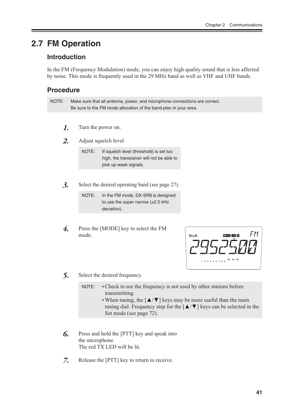 7 fm operation, Introduction, Procedure | Alinco DR-SR8 User Manual | Page 43 / 97