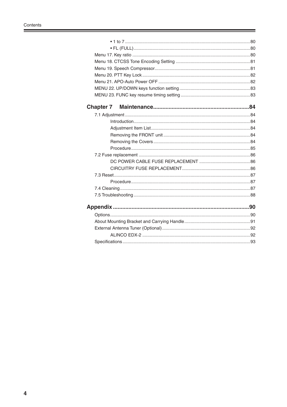 Chapter 7 maintenance, Appendix | Alinco DR-SR8 User Manual | Page 6 / 97