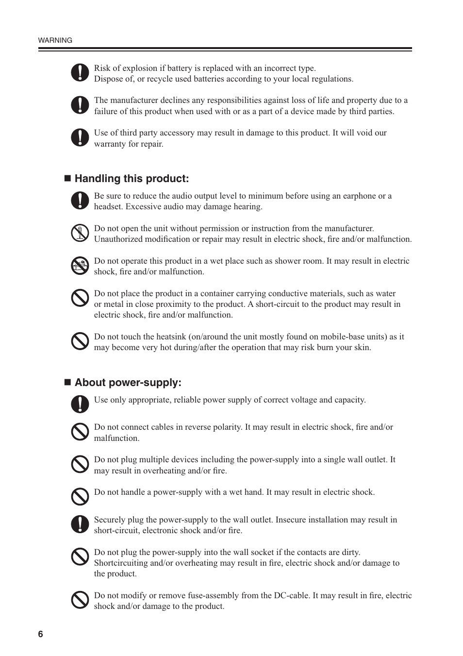 Handling this product, About power-supply | Alinco DR-SR8 User Manual | Page 8 / 97