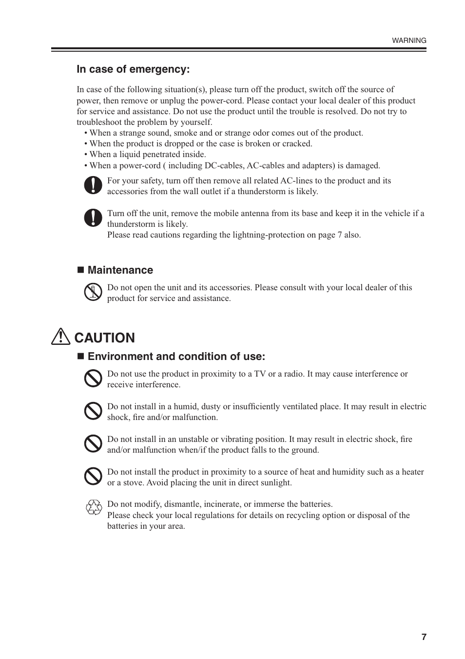 Caution | Alinco DR-SR8 User Manual | Page 9 / 97