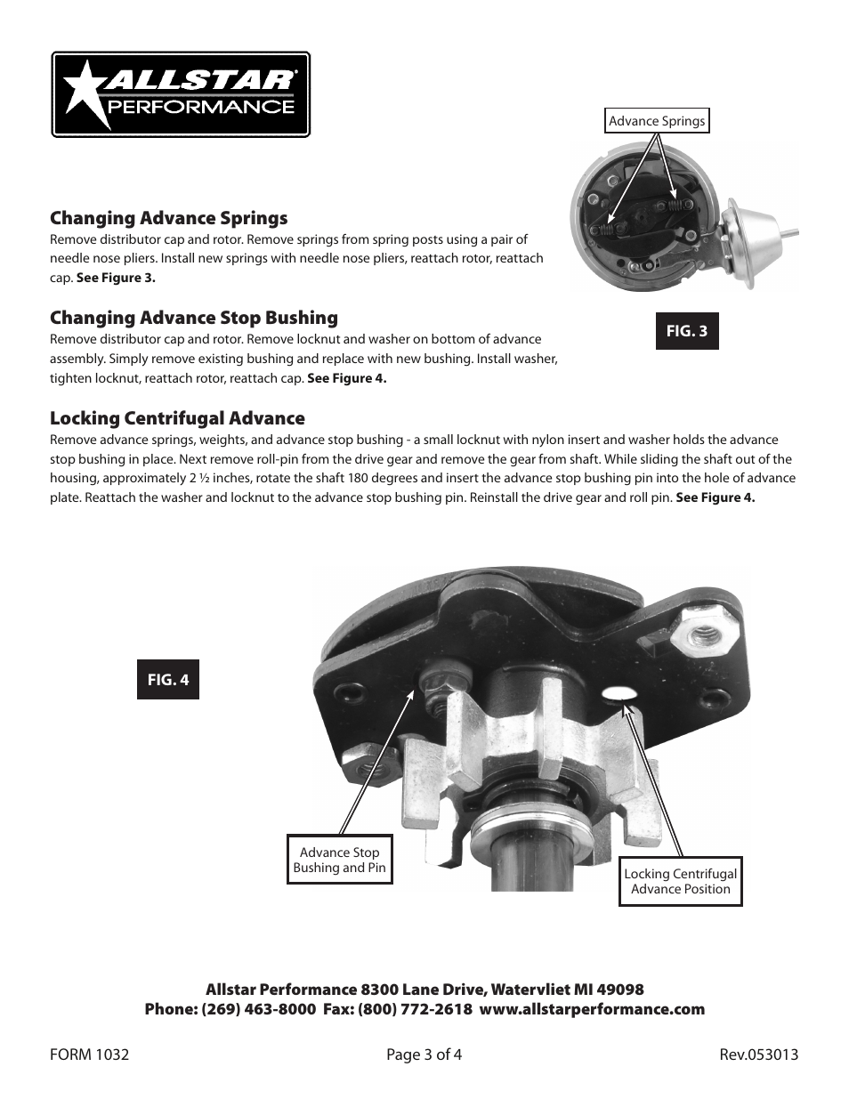 Changing advance springs, Changing advance stop bushing, Locking centrifugal advance | Allstar Performance ALL81222 User Manual | Page 3 / 4