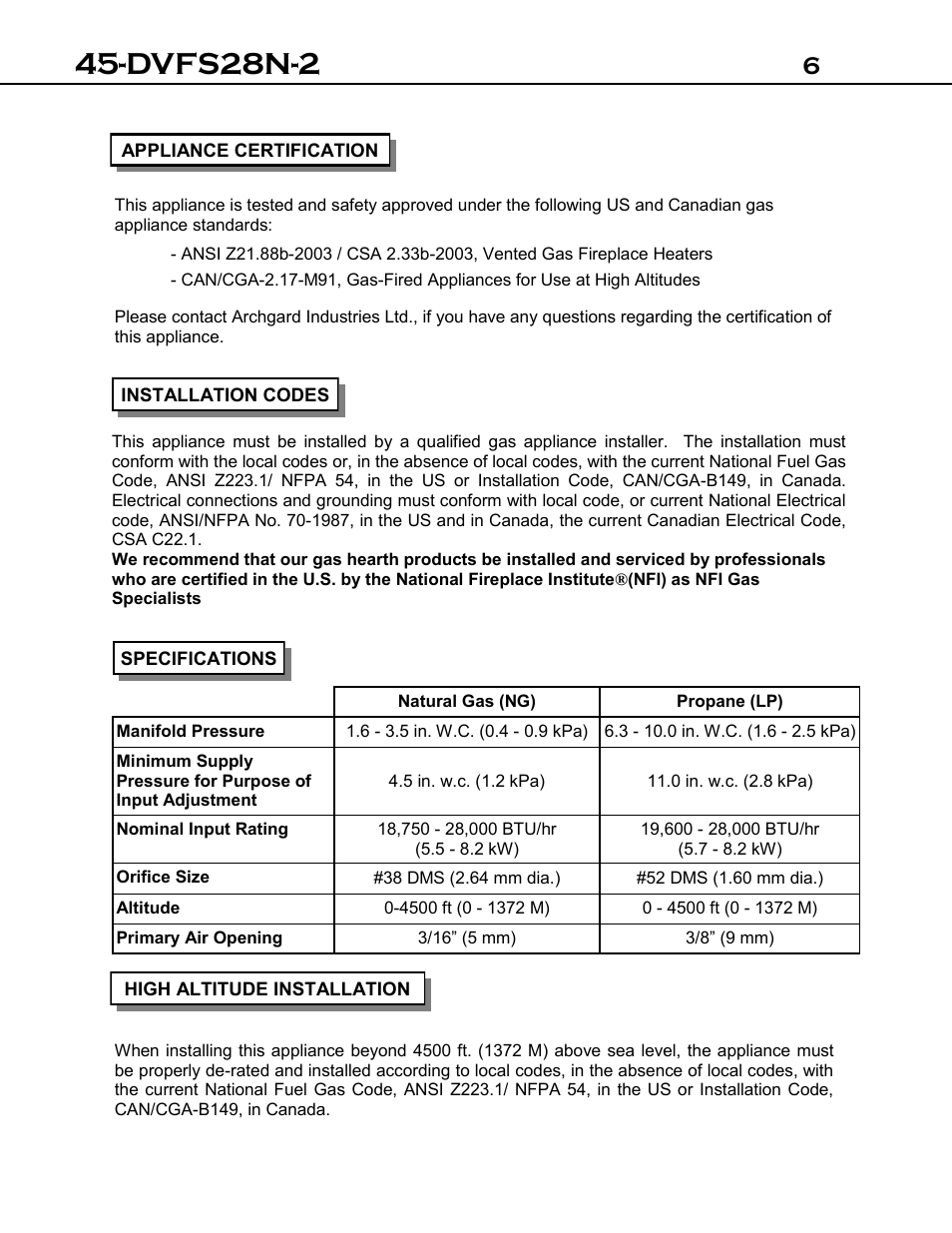 Dvfs28n-2 | Archgard 45-DVFS28N-2 User Manual | Page 6 / 48