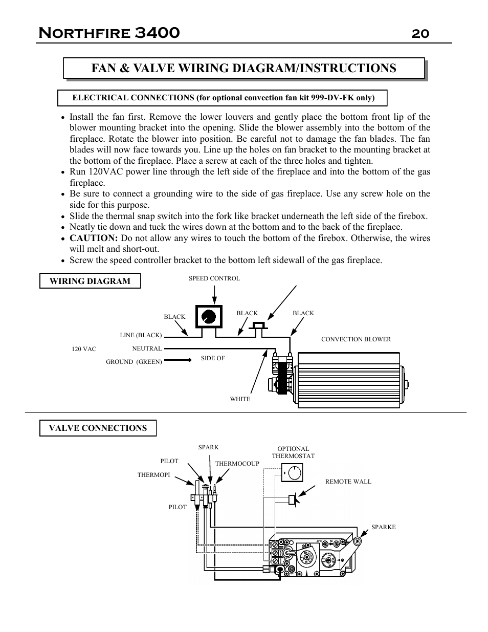 Northfire 3400, 20 fan & valve wiring diagram/instructions | Archgard 3400-DVTR20N-2 User Manual | Page 20 / 35