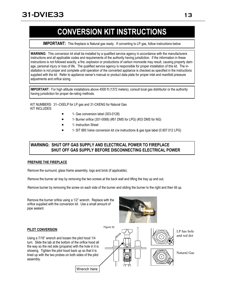 Conversion kit instructions, Dvie33 | Archgard 31-DVIE33N User Manual | Page 13 / 48