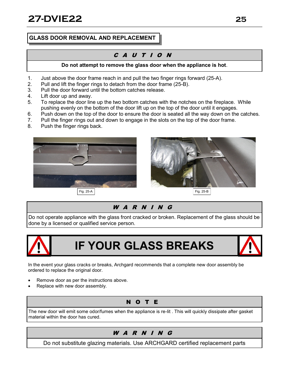 If your glass breaks, Dvie22 | Archgard 27-DVIE22N User Manual | Page 25 / 48