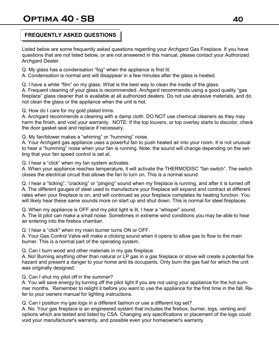 Optima 40 - sb | Archgard 40-DVI40N User Manual | Page 40 / 45