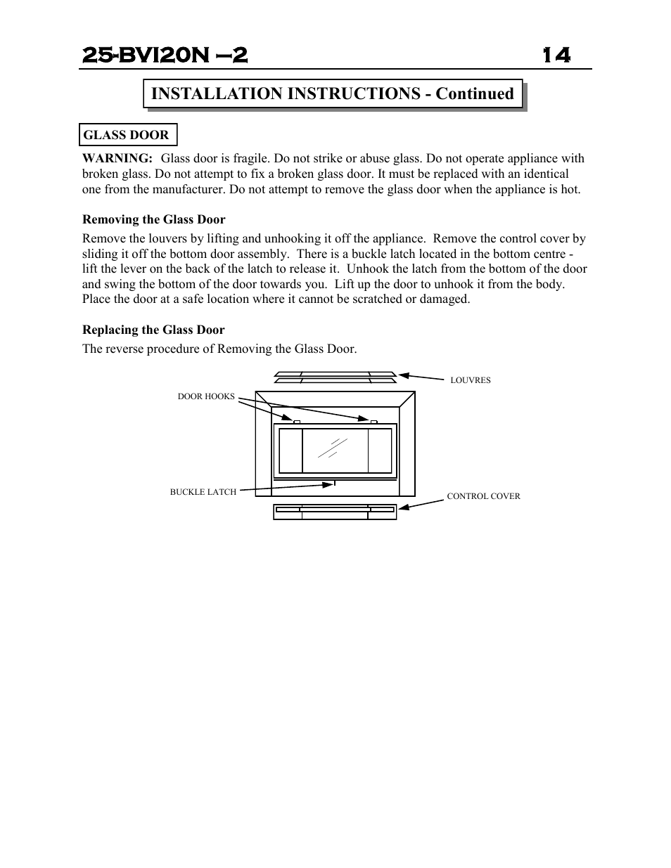 Installation instructions - continued | Archgard 25-BVI20N-2 User Manual | Page 14 / 43