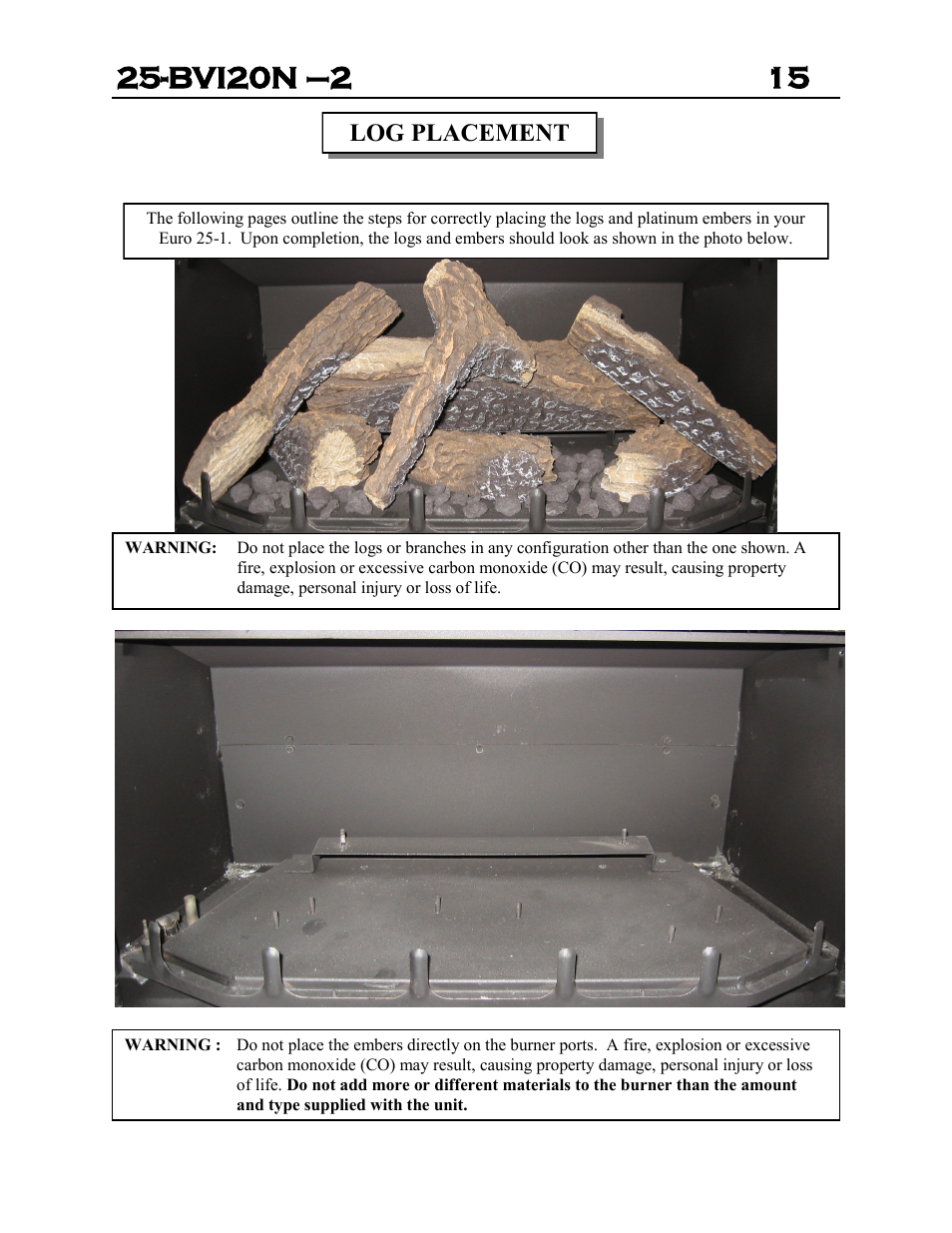 Log placement | Archgard 25-BVI20N-2 User Manual | Page 15 / 43