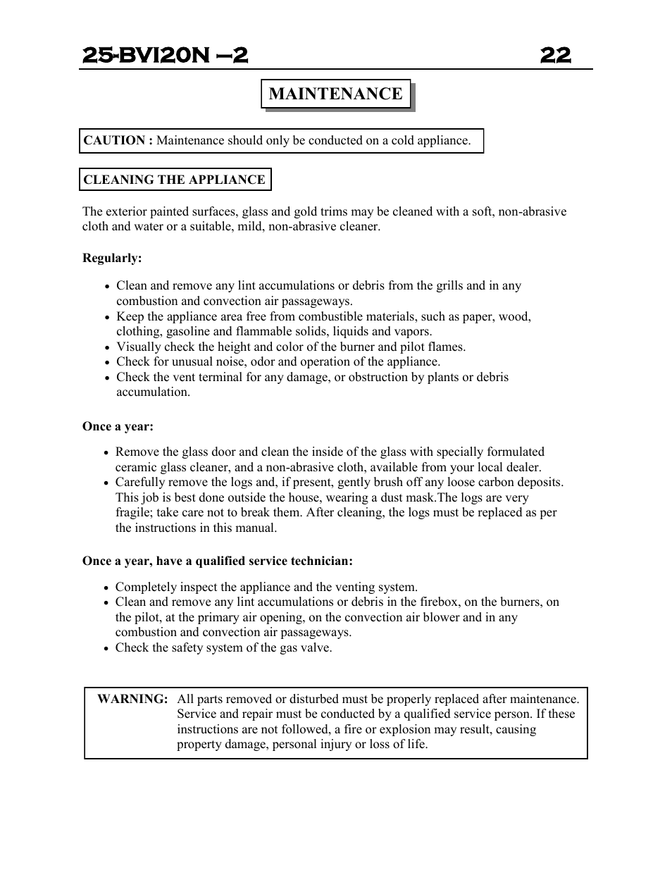 Maintenance | Archgard 25-BVI20N-2 User Manual | Page 22 / 43
