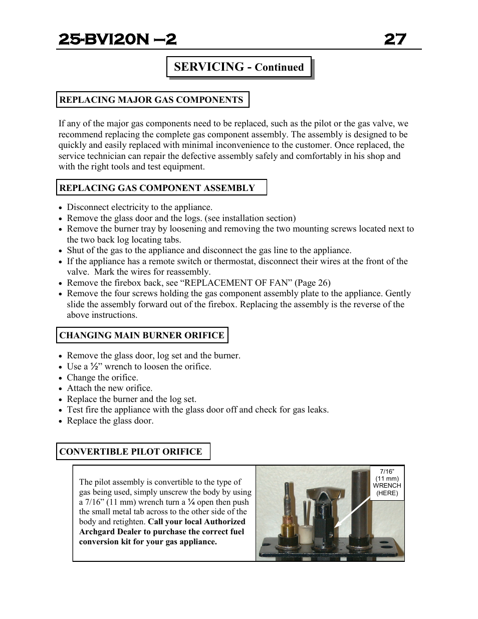 Servicing, Continued | Archgard 25-BVI20N-2 User Manual | Page 27 / 43