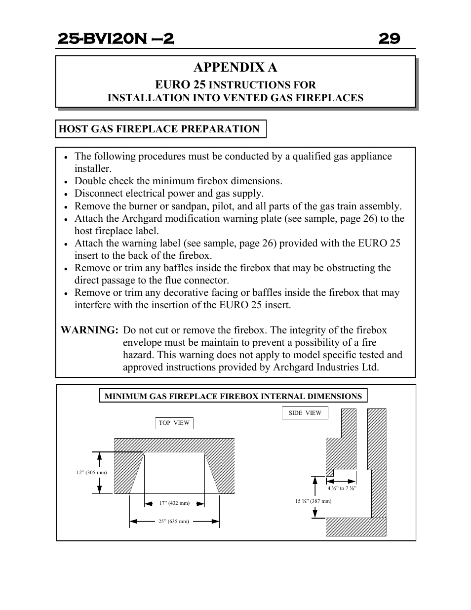 Appendix a, Euro 25 | Archgard 25-BVI20N-2 User Manual | Page 29 / 43