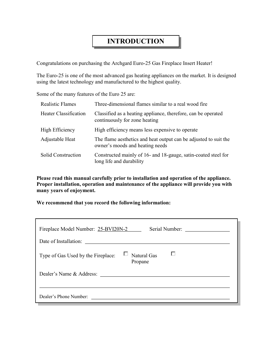 Introduction | Archgard 25-BVI20N-2 User Manual | Page 3 / 43