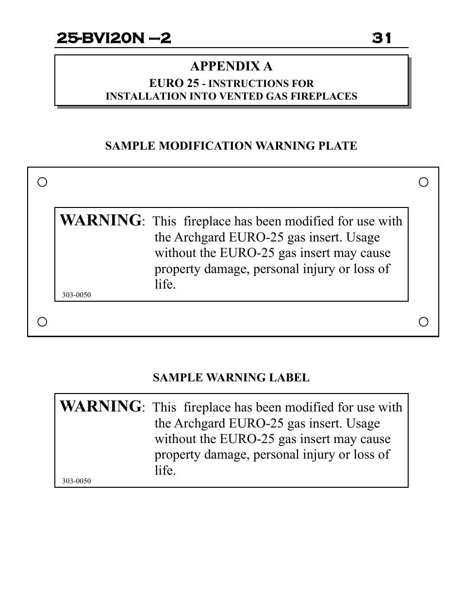 Warning | Archgard 25-BVI20N-2 User Manual | Page 31 / 43