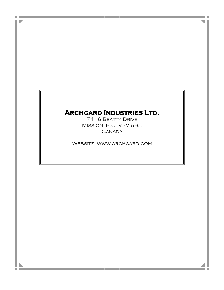 Archgard industries ltd | Archgard 25-BVI20N-2 User Manual | Page 43 / 43