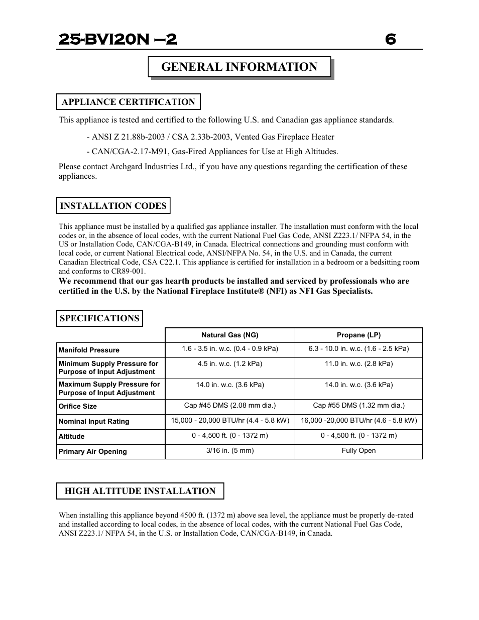 Bvi20n –2 6, General information | Archgard 25-BVI20N-2 User Manual | Page 6 / 43