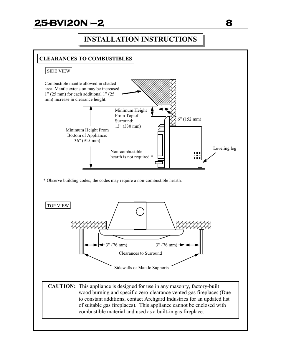 Bvi20n –2 8, Installation instructions | Archgard 25-BVI20N-2 User Manual | Page 8 / 43