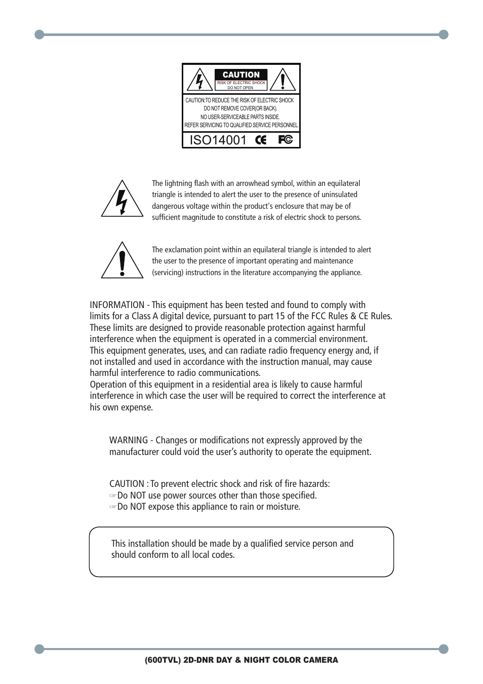 Do not expose this appliance to rain or moisture | ARM Electronics C600BCDNVFIR User Manual | Page 2 / 12