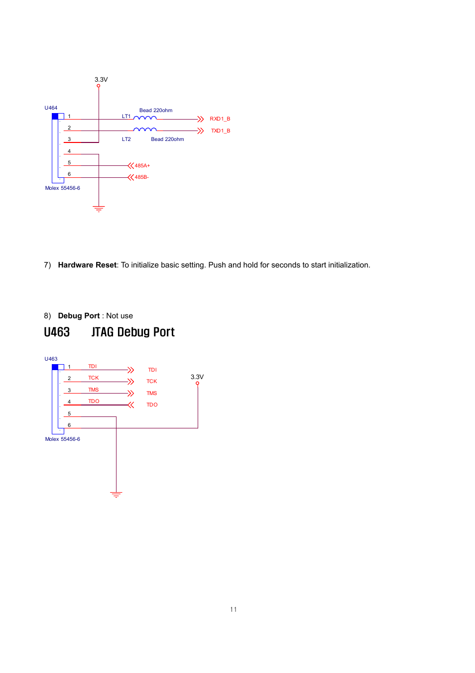 U463 jtag debug port, 8) debug port : not use | ARM Electronics IP540_620MDVANVP User Manual | Page 11 / 67