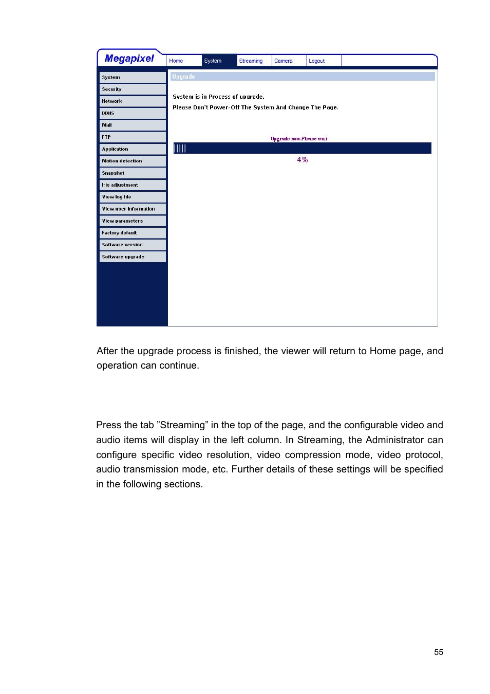 4 video and audio streaming settings | ARM Electronics MP13DVPDN User Manual | Page 56 / 77