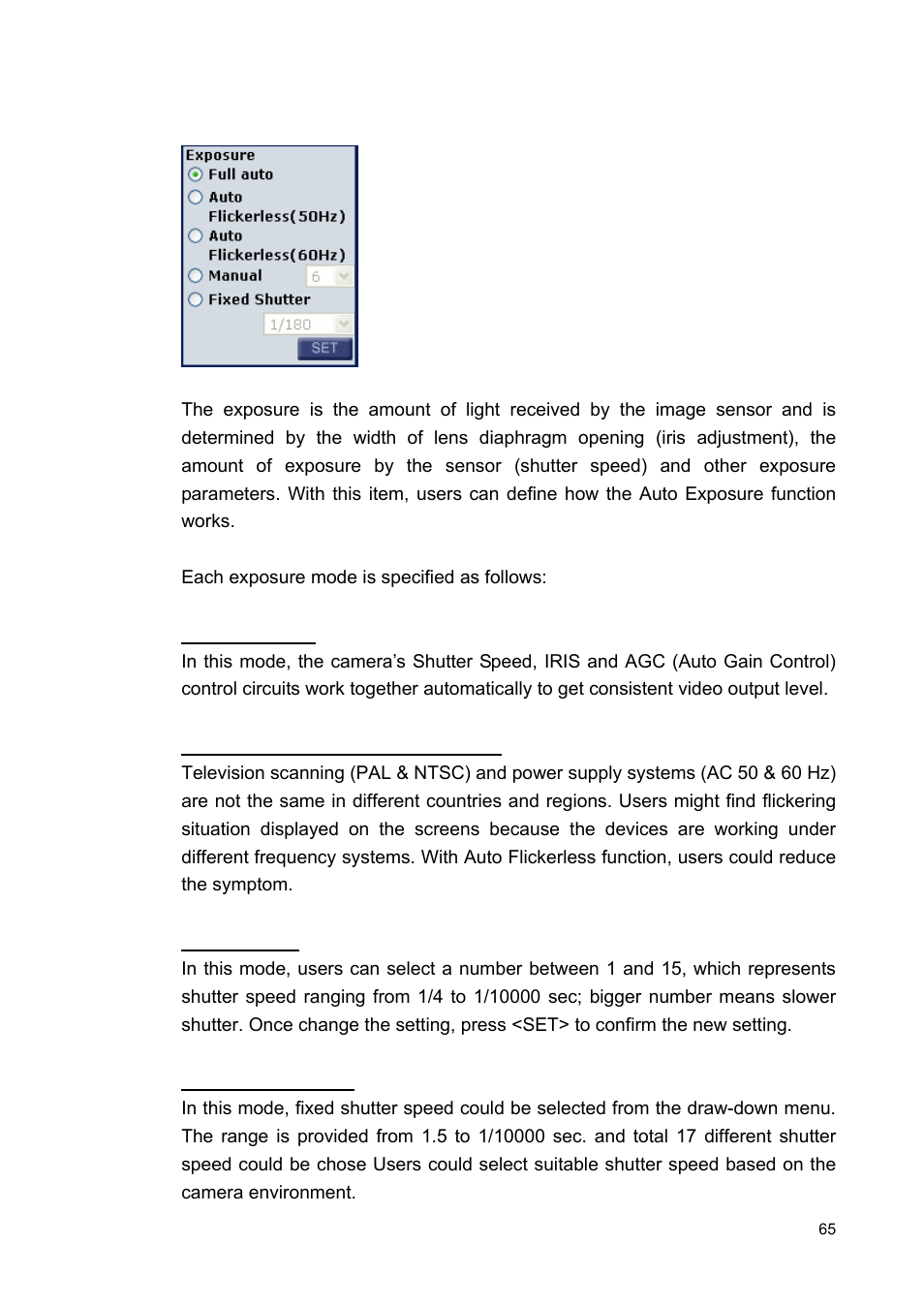 1 exposure setting | ARM Electronics MP13DVPDN User Manual | Page 66 / 77