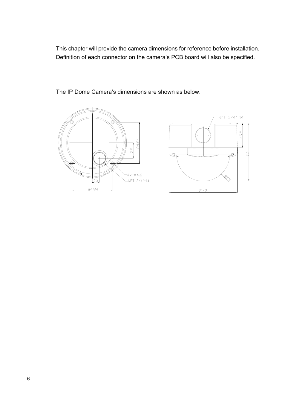 Introduction of the ip dome camera, 1 camera dimensions | ARM Electronics MP13DVPDN User Manual | Page 7 / 77