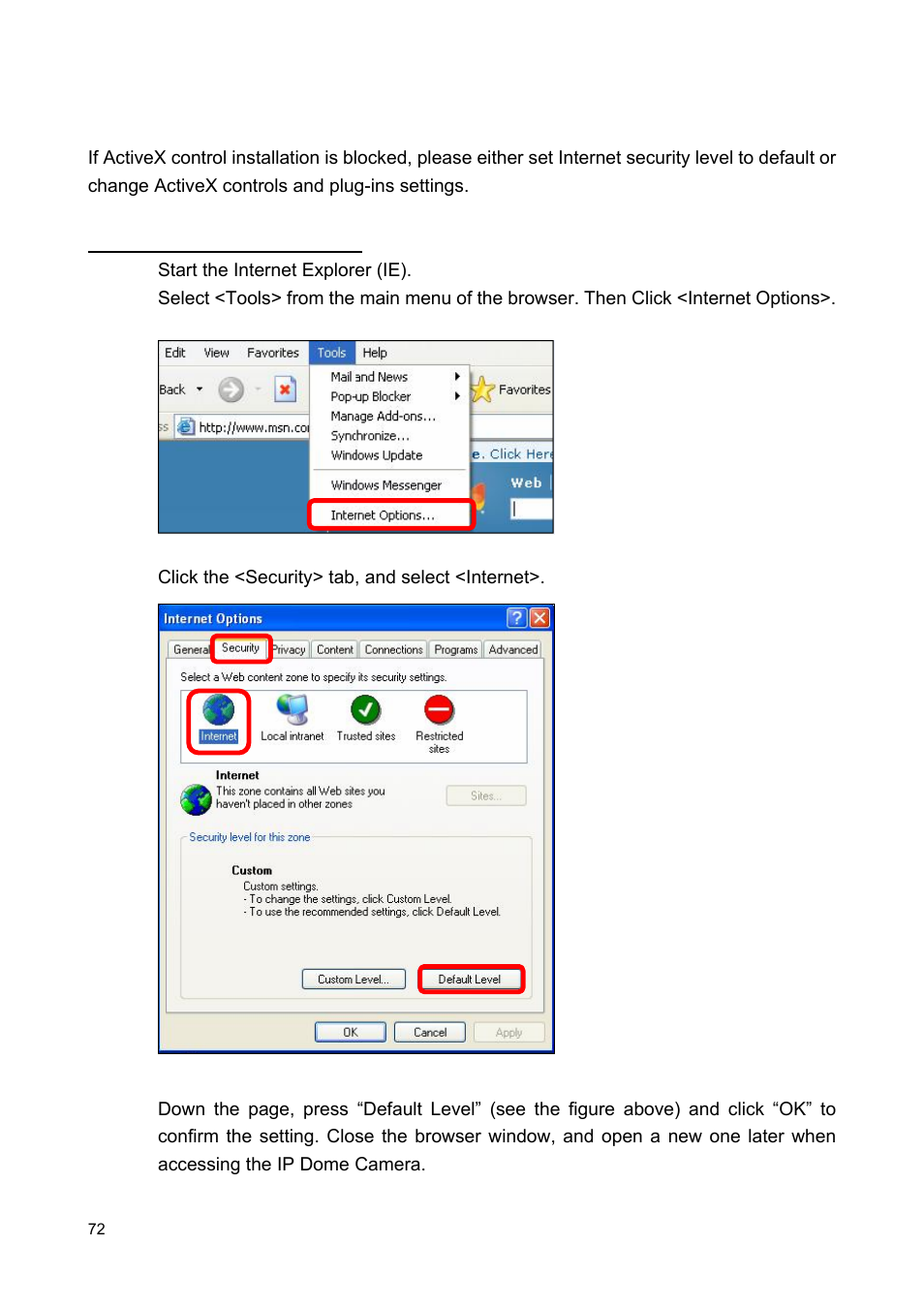 Appendix b: internet security settings | ARM Electronics MP13DVPDN User Manual | Page 73 / 77