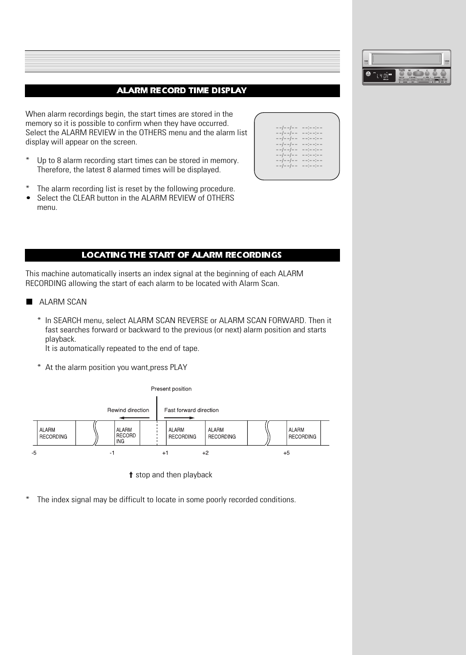Alarm recording ( continued ), English-19 | ARM Electronics Casino VCR800 User Manual | Page 19 / 34