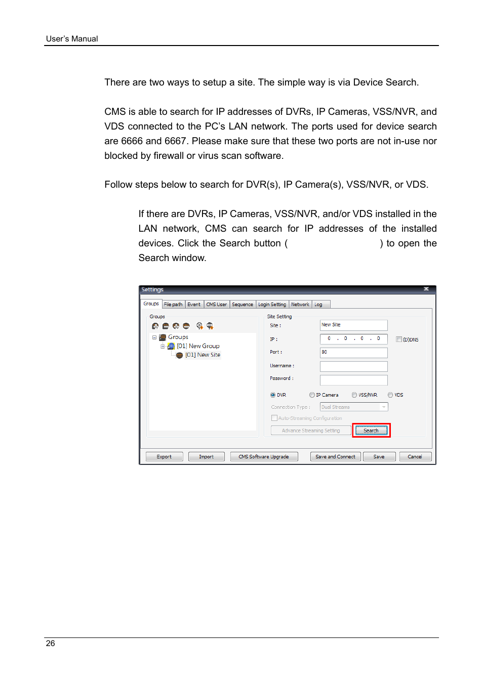 2 setup the site via device search | ARM Electronics CMS User Manual | Page 27 / 122