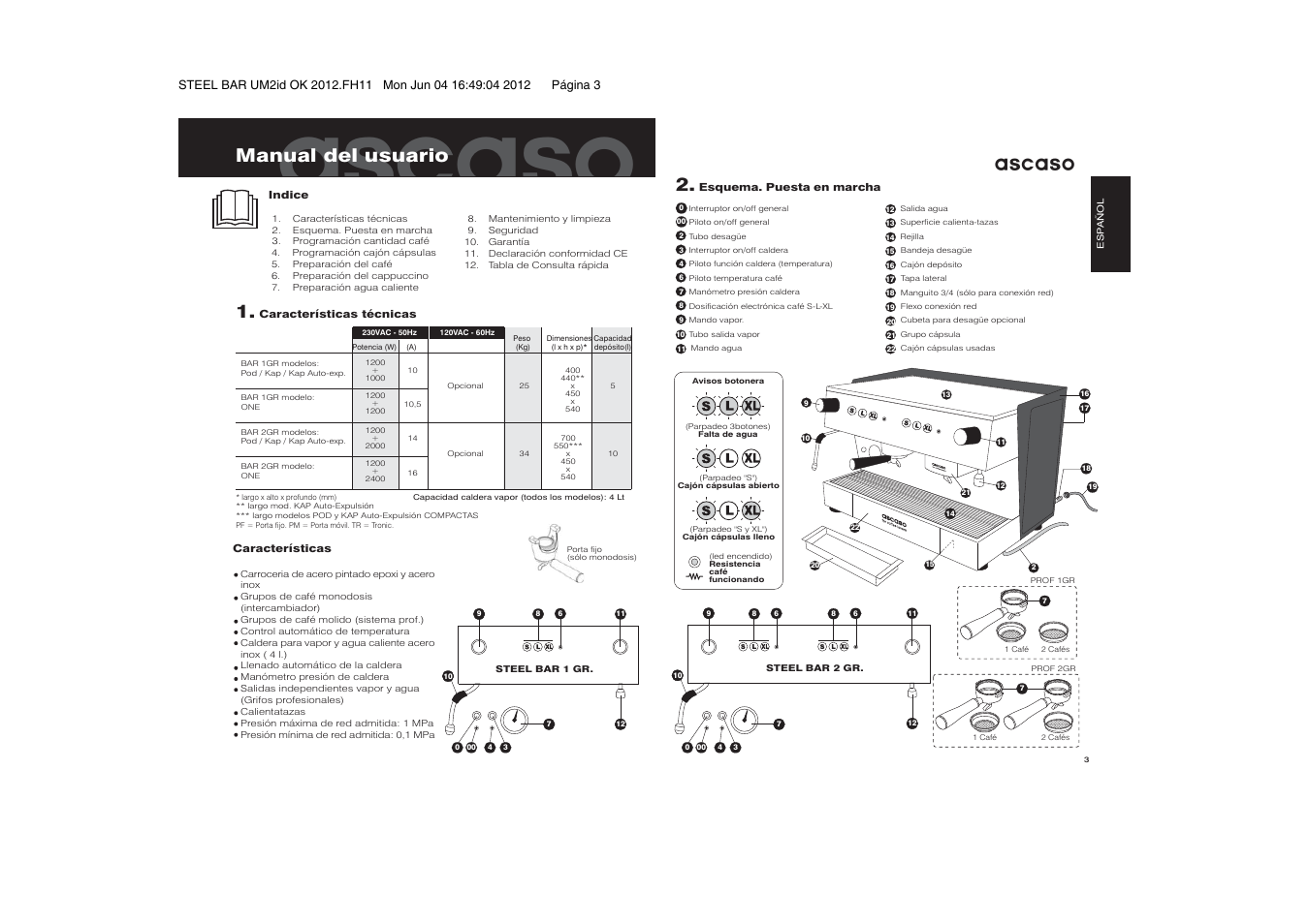 Manual del usuario, Ascaso | Ascaso Steel BAR User Manual | Page 3 / 12