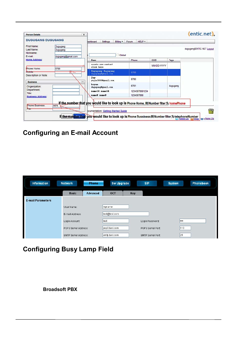 Configuring an e-mail account, Configuring busy lamp field | ATL Telecom IP-3072 PoE Smart Office IP Telephone User Manual | Page 38 / 84