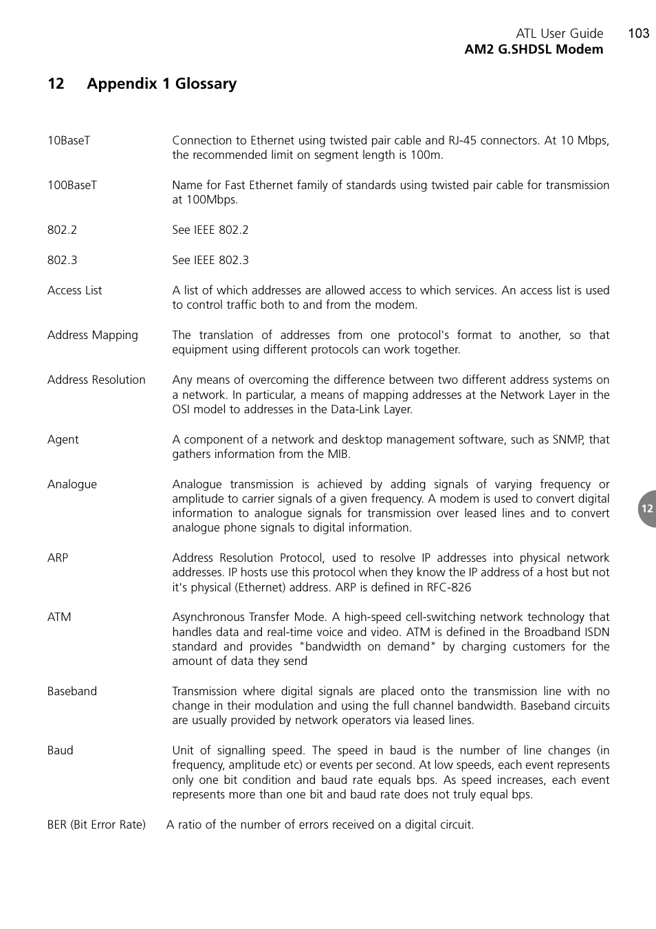 12 appendix 1 glossary | ATL Telecom AM2 User Manual | Page 103 / 110