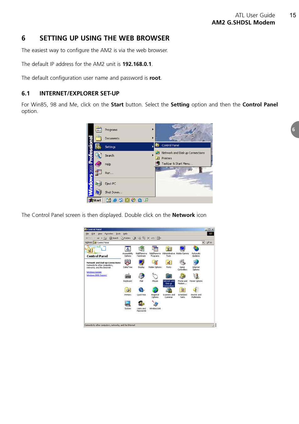 6setting up using the web browser | ATL Telecom AM2 User Manual | Page 15 / 110