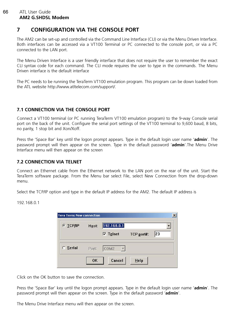 7configuration via the console port | ATL Telecom AM2 User Manual | Page 66 / 110