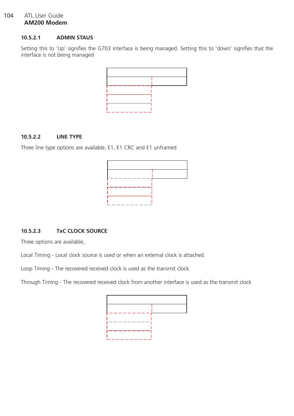 1 admin staus, 2 line type, 3 txc clock source | Admin staus, Line type, Txc clock source | ATL Telecom AM200 User Manual | Page 104 / 145