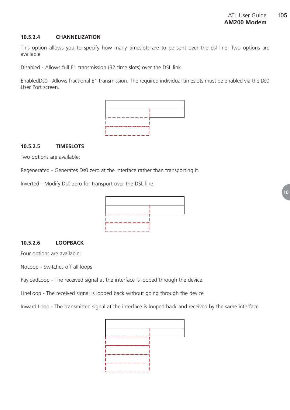 4 channelization, 5 timeslots, 6 loopback | Channelization, Timeslots, Loopback | ATL Telecom AM200 User Manual | Page 105 / 145