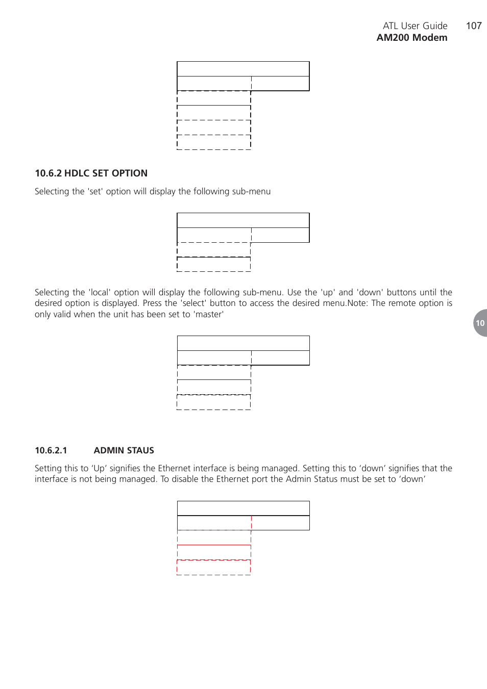 2 hdlc set option, 1 admin staus, Hdlc set option | Admin staus | ATL Telecom AM200 User Manual | Page 107 / 145