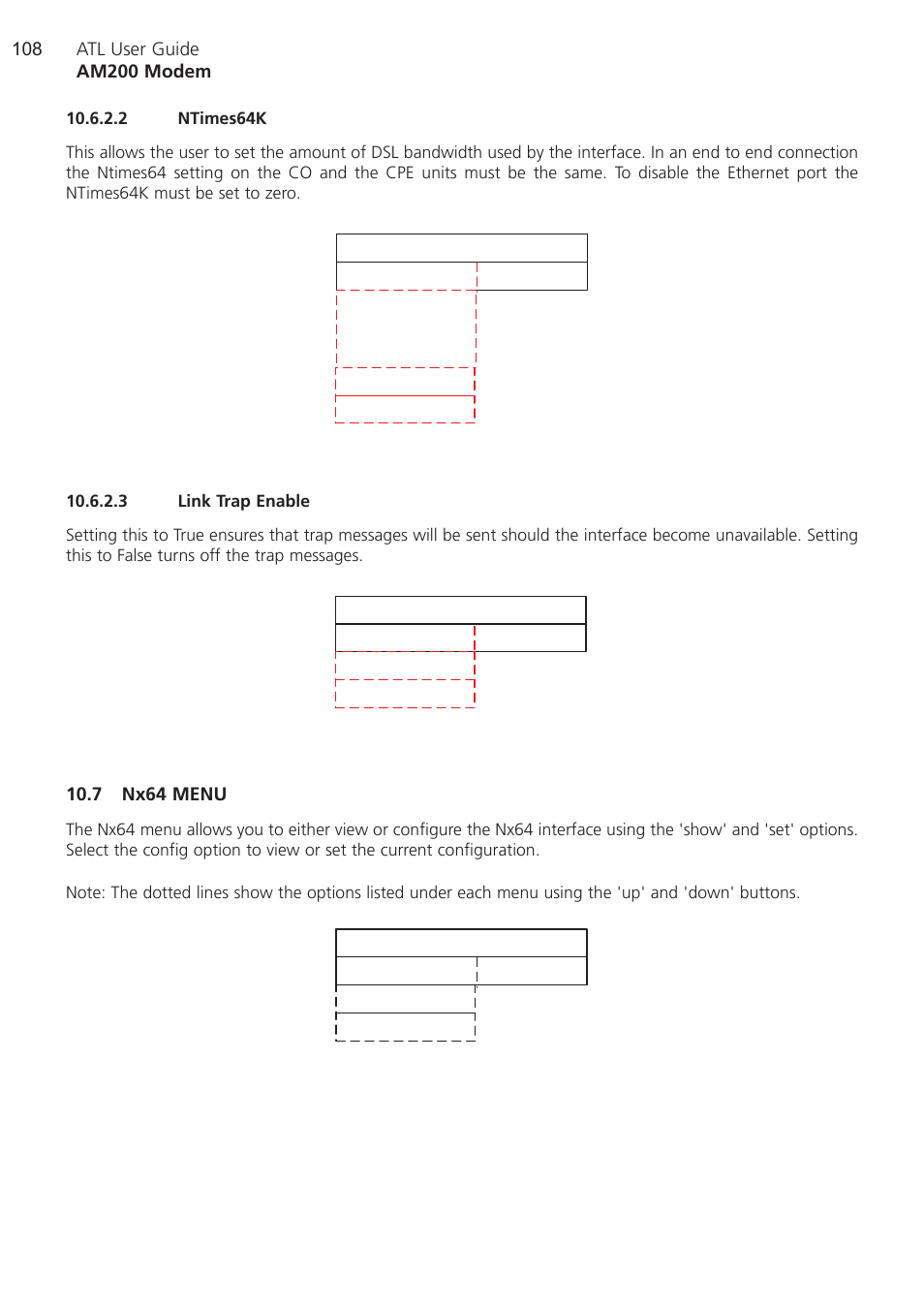 2 ntimes64k, 3 link trap enable, 7 nx64 menu | Ntimes64k, Link trap enable | ATL Telecom AM200 User Manual | Page 108 / 145