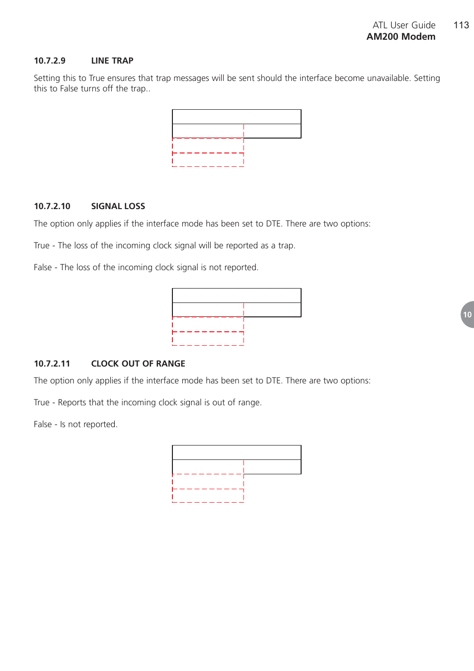 9 line trap, 10 signal loss, 11 clock out of range | Line trap, Signal loss, Clock out of range | ATL Telecom AM200 User Manual | Page 113 / 145