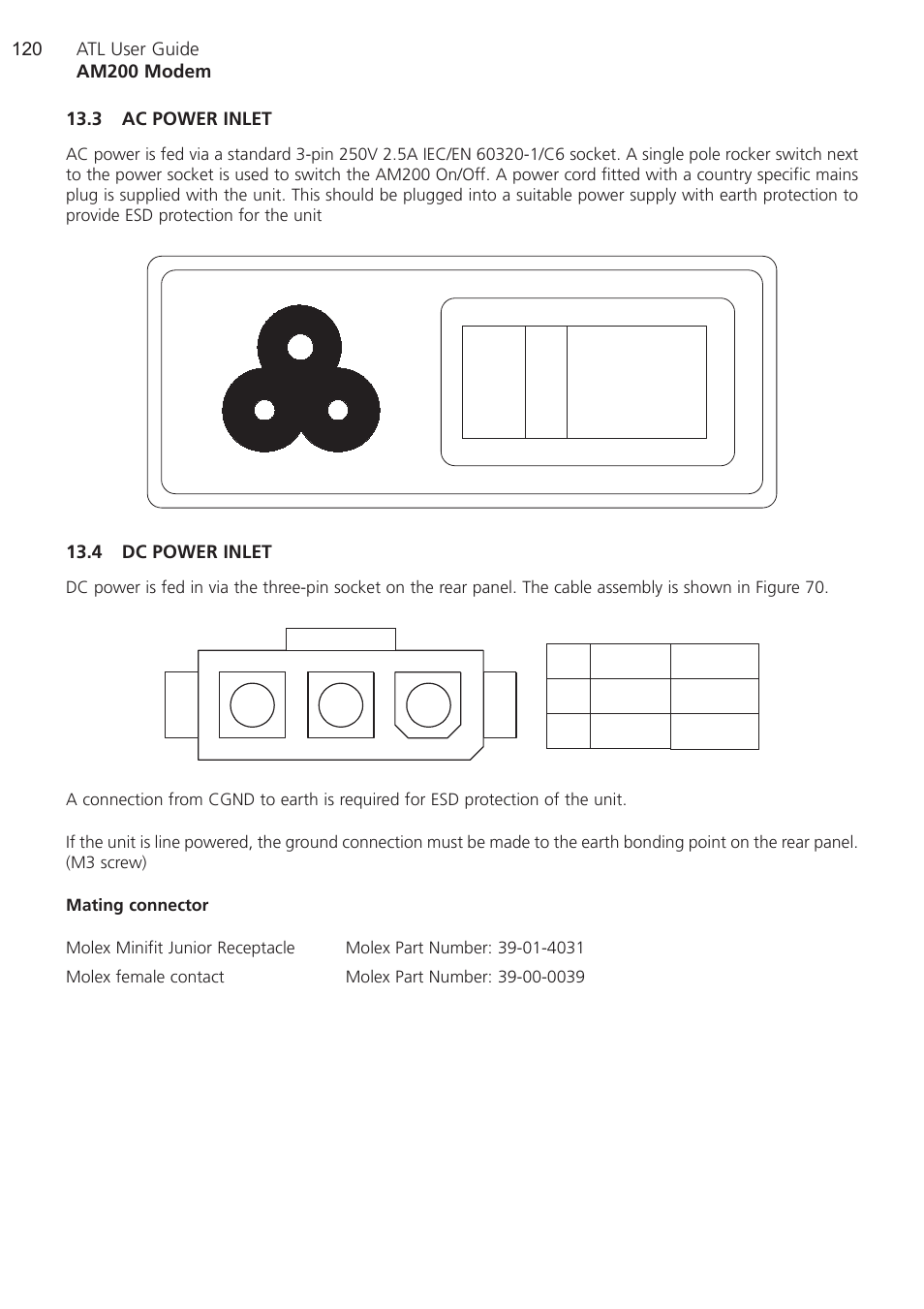 3 ac power inlet, 4 dc power inlet | ATL Telecom AM200 User Manual | Page 120 / 145