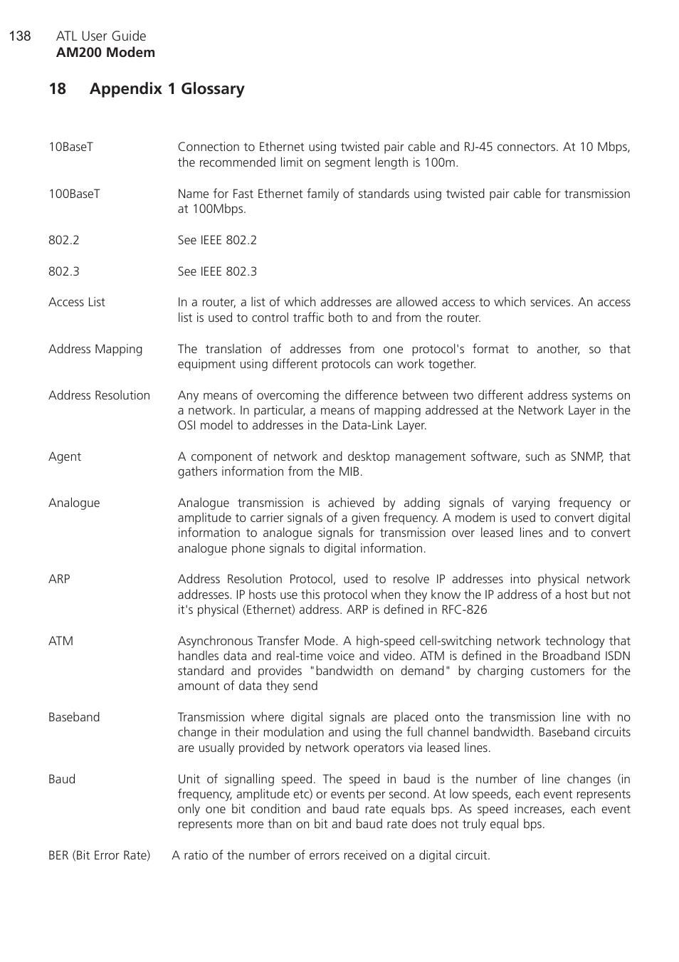 18 appendix 1 glossary, Appendix 1 glossary | ATL Telecom AM200 User Manual | Page 138 / 145