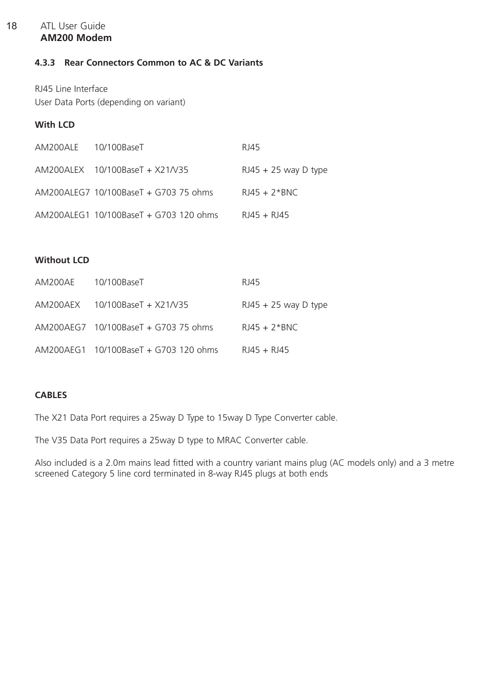 3 rear connectors common, Rear connectors common to ac & dc variants | ATL Telecom AM200 User Manual | Page 18 / 145