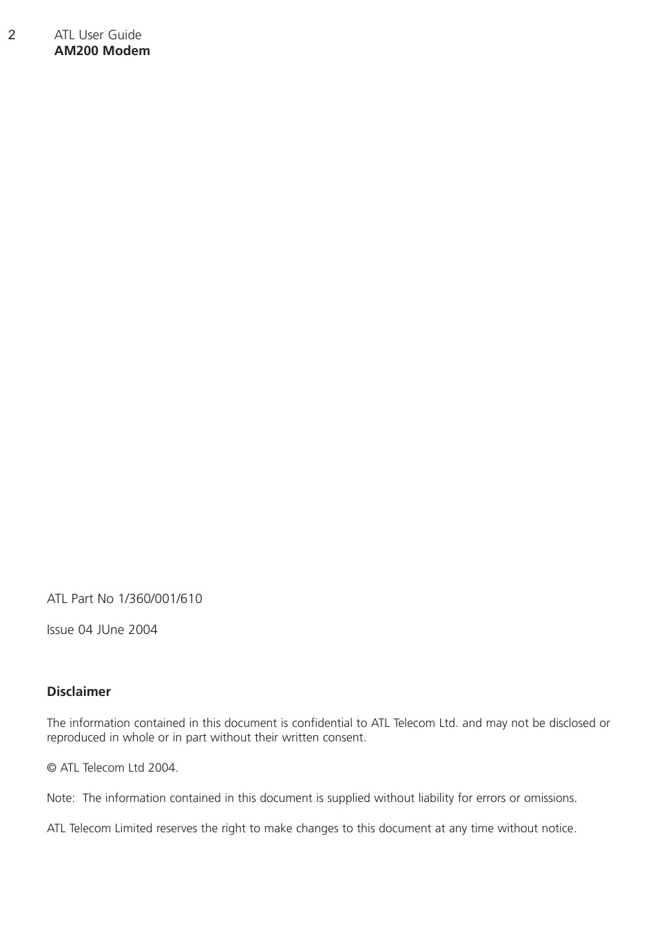ATL Telecom AM200 User Manual | Page 2 / 145