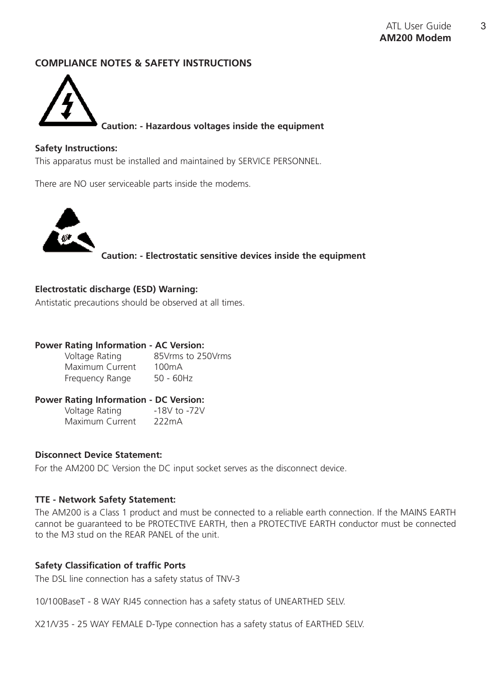 ATL Telecom AM200 User Manual | Page 3 / 145