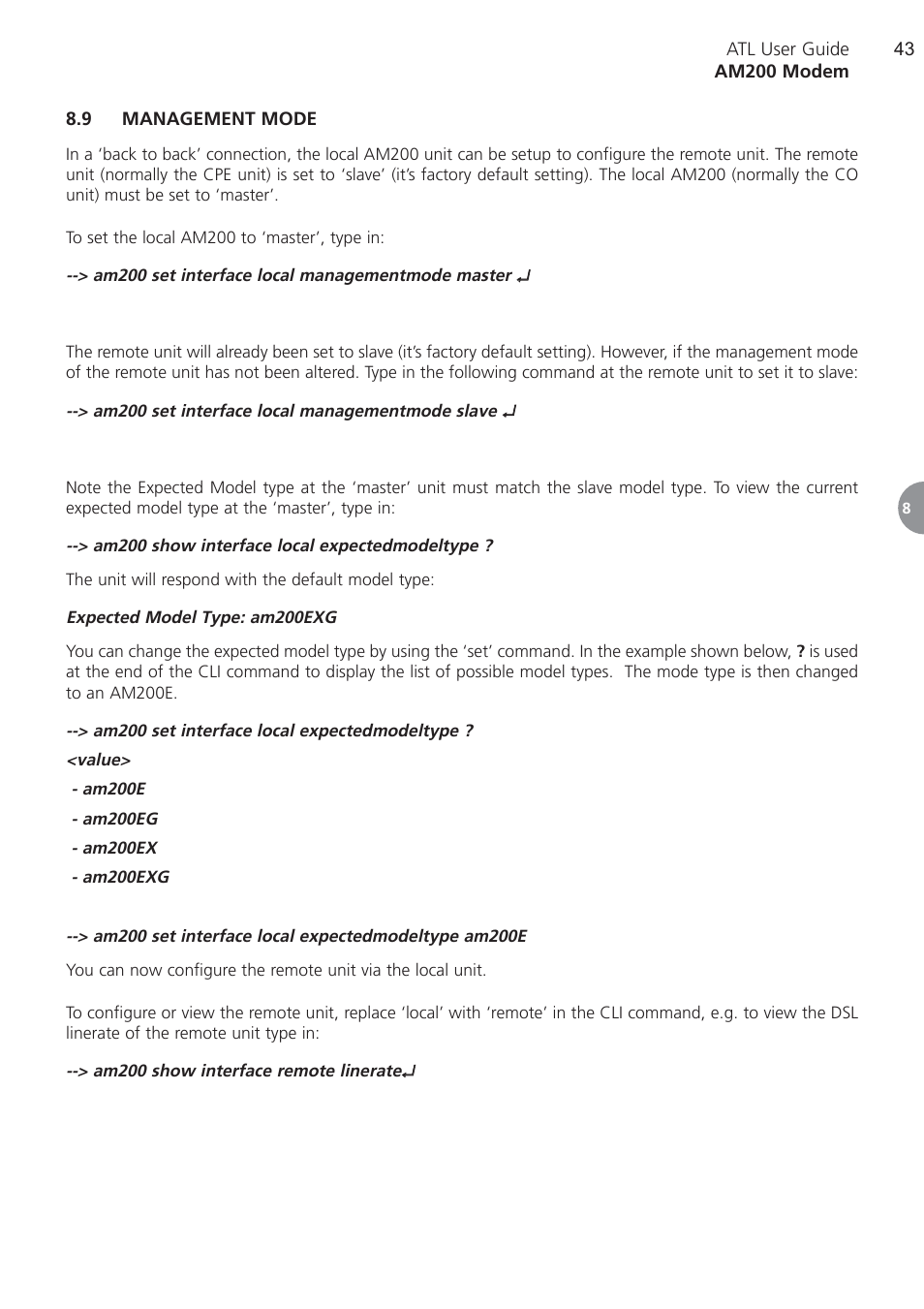 9 management mode, Management mode | ATL Telecom AM200 User Manual | Page 43 / 145