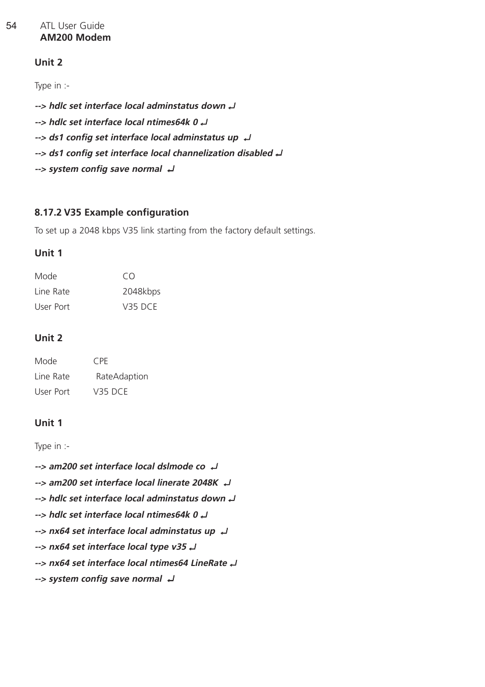 2 v35 example configura, V35 example configuration | ATL Telecom AM200 User Manual | Page 54 / 145